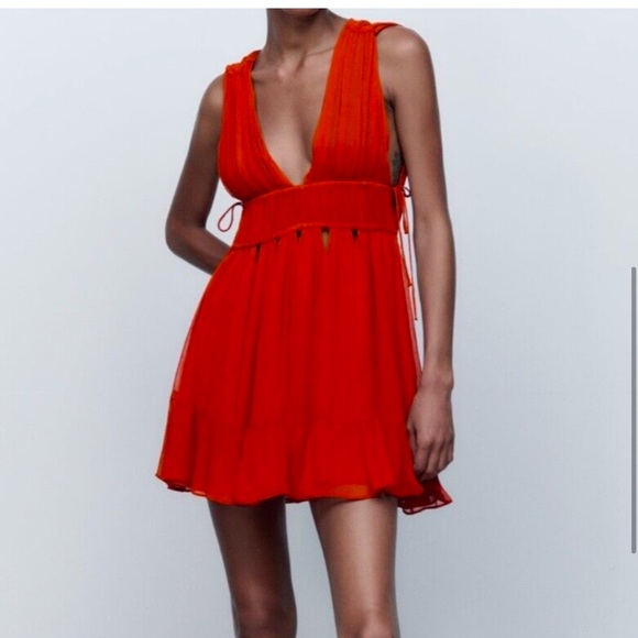 NWOT Zara Burnt Orange / Red Tie Mini
Dress - Picture 5 of 10